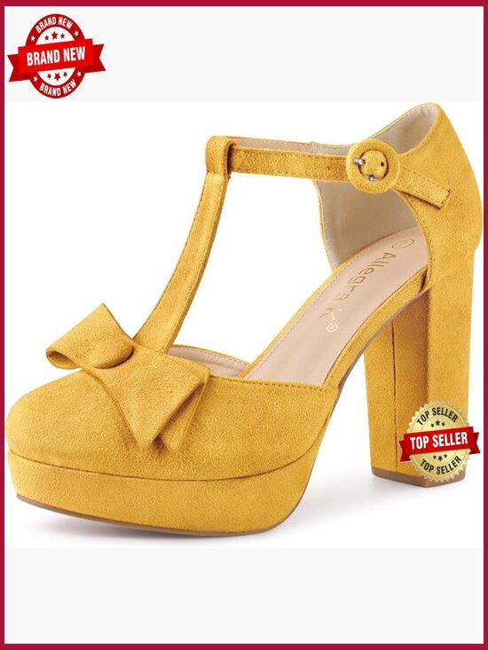 Shoes - Vamp Faux Suede Mary Janes Platform Pumps Chunky Heels Dress Shoes